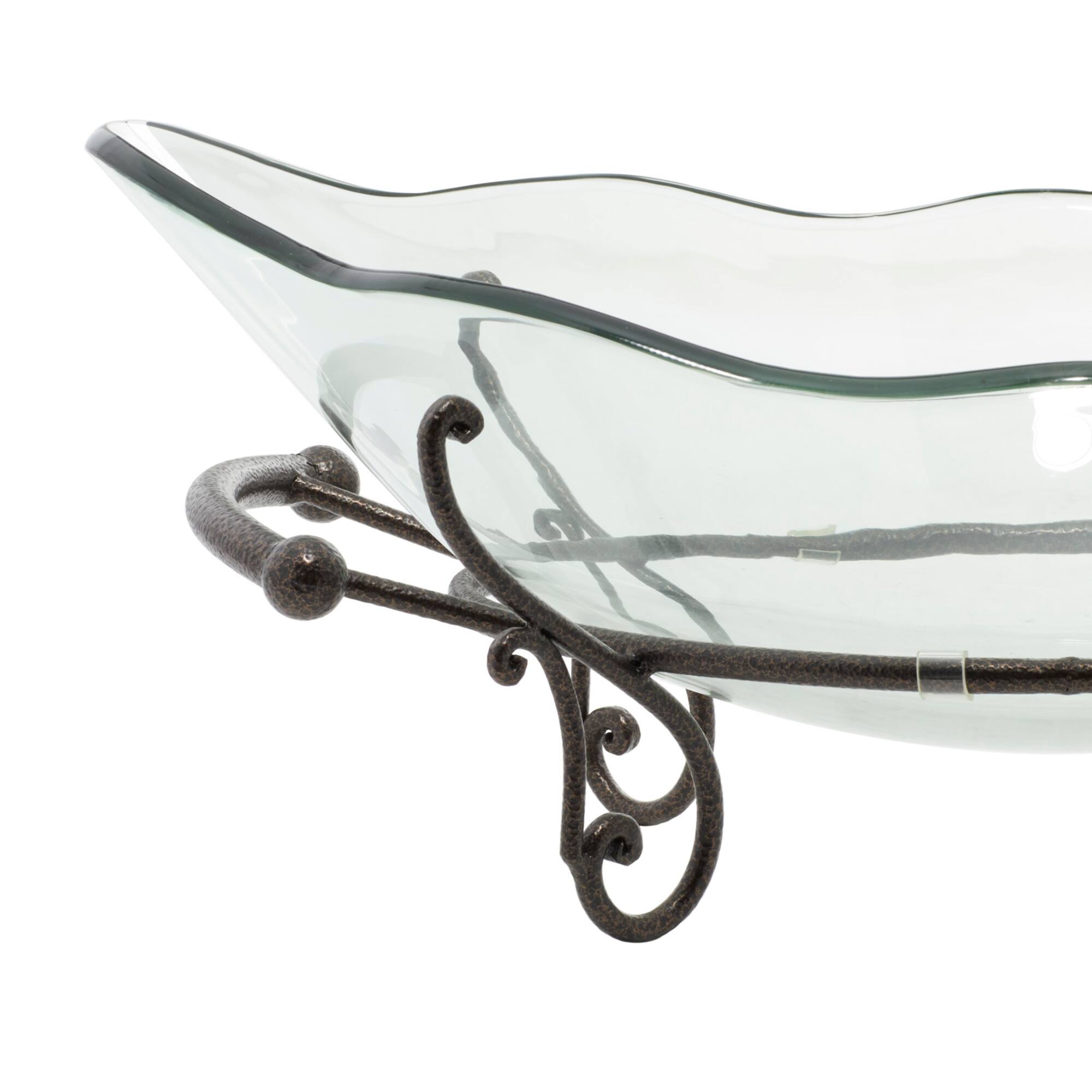 Copper Glass and Metal Traditional Serving Bowl, 9" x 23" x 14"